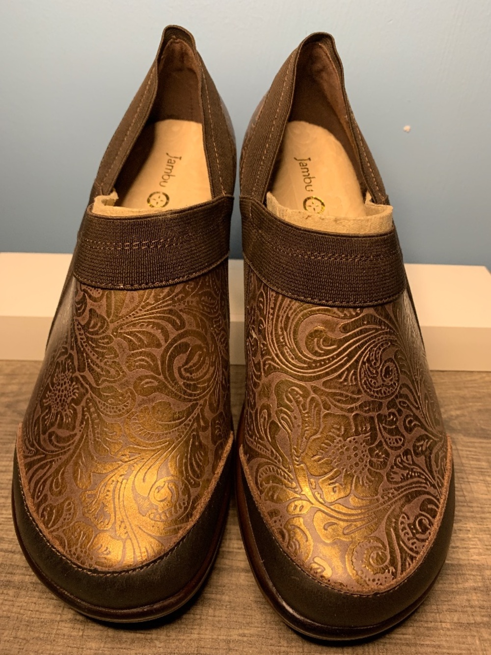Jambu brown paisley embossed slip-on